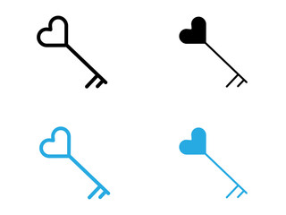 Love key icon black and white vector outline sign