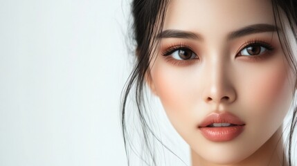 Fototapeta premium Asian Woman with Radiant Skin and Natural Makeup. with copy space