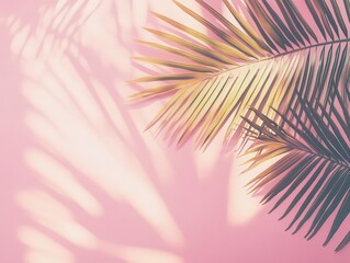 Obraz premium abstract summer scene blurred palm leaf shadows on pastel pink wall minimalist composition soft gradient subtle tropical vibe clean and modern aesthetic