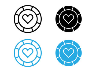 poker chip icon black and white vector outline sign