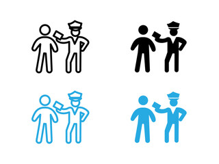 Police officer giving fine icon black and white vector outline sign