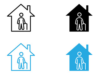 Retirement home icon black and white vector outline sign