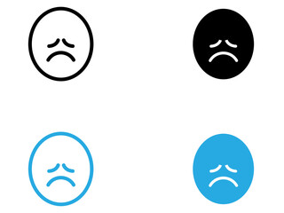 Fototapeta premium Sad, upset or lonely emoticon icon black and white vector outline sign