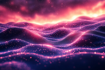 A purple and pink ocean with a lot of sparkles