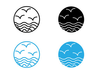 Sea with seagull icon black and white vector outline sign