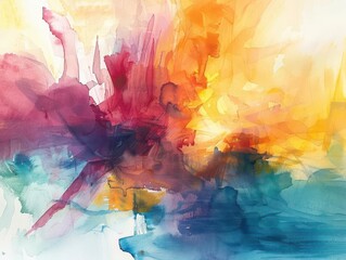 abstract watercolor painting with vibrant fluid brush strokes harmonious blend of warm and cool tones creating a dynamic emotive composition with subtle textures and organic forms