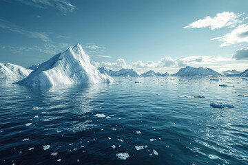 Fototapeta premium Majestic polar ice caps reflect in calm waters, showcasing beauty of nature. serene landscape highlights impact of climate change on our planet