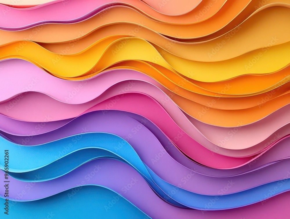 Poster abstract waves of vibrant colors flowing in horizontal composition gradient transitions from warm to
