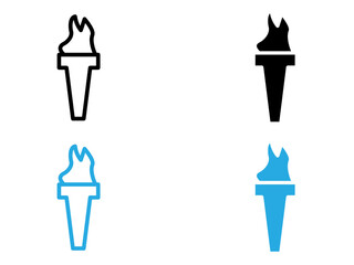 Torch flame icon black and white vector outline sign