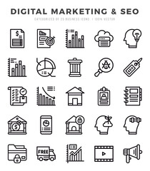 Digital Marketing & SEO elements. Lineal web icon set. Simple vector illustration.