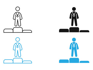 Victory icon black and white vector outline sign