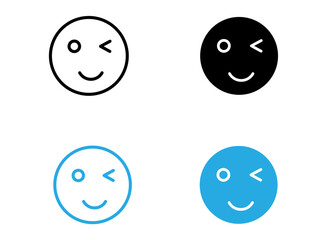 Winking eye icon black and white vector outline sign