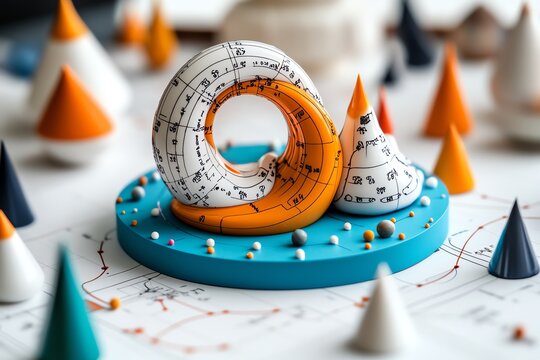 Algebraic functions mapped out on a Cartesian plane with curves, lines, and points forming a visual representation of abstract math