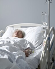 Patient Lying in a Hospital Bed Covered with a White Blanket