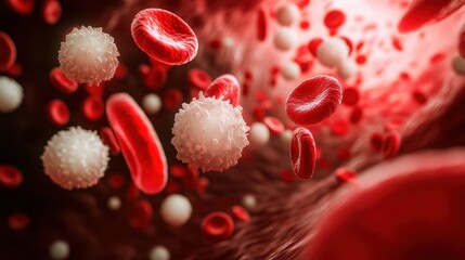 Fototapeta premium The interactions between red and white blood cells that occur in the dynamic human bloodstream demonstrate their critical role in health and immune response.