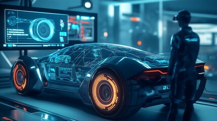 AI engineer testing autonomous vehicles in a high-tech environment