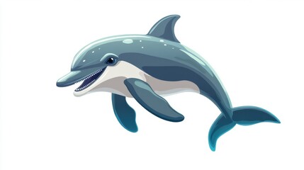 Cartoon dolphin smiling with clean teeth, isolated