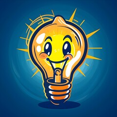 Vibrant Smiley Lightbulb Mascot with Radiating Illumination in Playful Cartoon Style