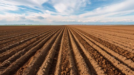 Freshly plowed field ready for planting new crops