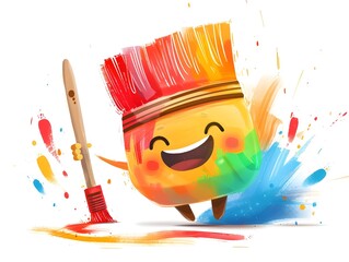 Cheerful Paintbrush Icon Radiating Vibrant Colors in Charming Hand Painted Children s Book Style