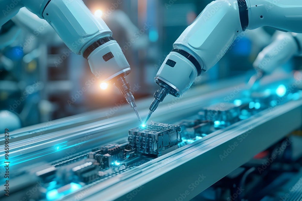 Poster a visually striking image representing the automation and manufacturing concept