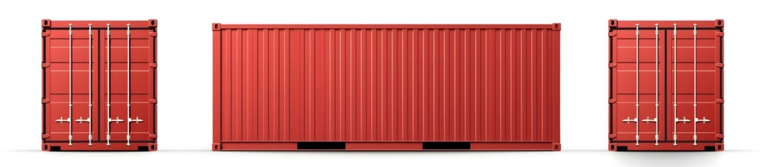 Red Cargo Container Isolated on White Background