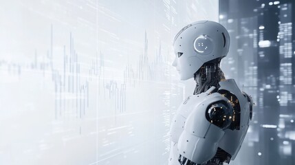 Naklejka premium Financial Growth Visualization, a minimalistic white backdrop featuring AI-generated growth charts, ample space for informative text, emphasizing data-driven insights without distractions.