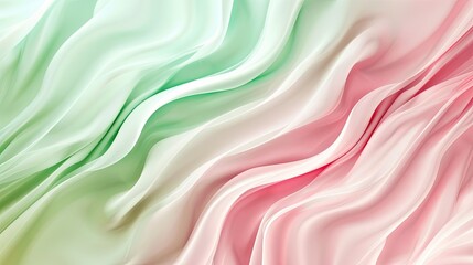 Obraz premium A smooth, flowing abstract design featuring soft waves in pastel green and pink hues, evoking a sense of tranquility.