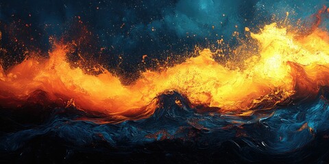 Fototapeta premium Abstract depiction of fiery waves against a dark backdrop.
