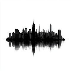 Fototapeta premium city skyline silhouette architecture buildings urban reflection new york metropolis landscape cityscape black and white skyscrapers travel modern downtown 