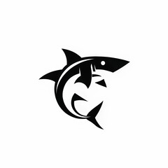 Fototapeta premium Minimalist Black Shark Silhouette Logo on White Background