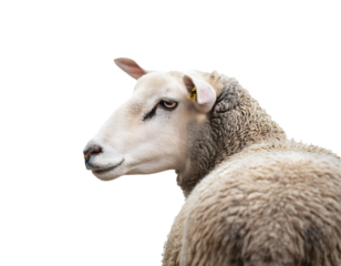 Sheep seen from behind on a transparent background. 