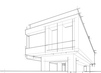 Architectural sketch of a building 3d illustration