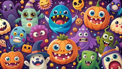 Halloween background design cartoon monsters bold shapes