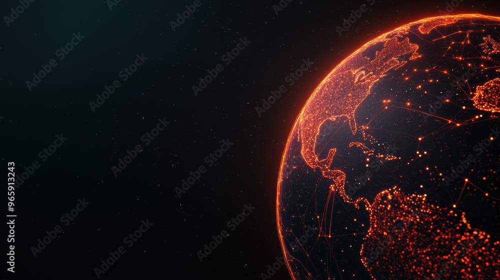 Wall mural abstract globe connected by glowing lines, symbolizing global network expansion and connectivity
