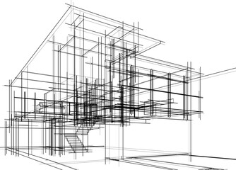 Architectural sketch of a building 3d illustration