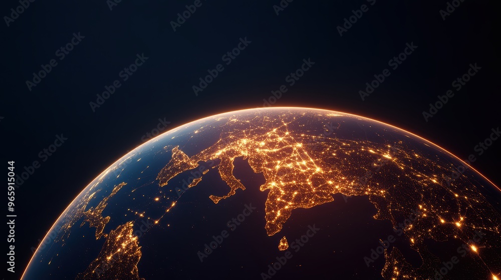 Wall mural glowing lines connecting different parts of the world, symbolizing global communication and network 