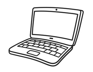 Vector line art illustration of laptop