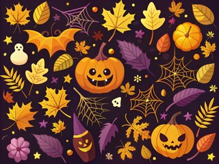 Halloween party graphic elements vector Halloween illustration design spooky design free clipart autumn leaves orange yellow black purple dark