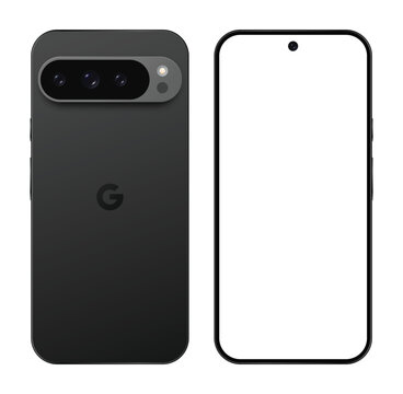 Google Pixel 9 Pro XL highlighting the triple camera. Realistic vector illustration.