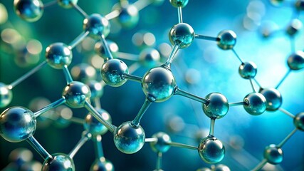 A zoomed-in view of interconnected molecular structures highlighted with glowing lights and a futuristic setting representing advancements in scientific research and nanotechnology