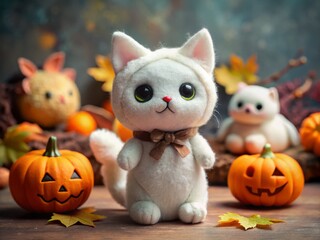 halloween pumpkin and witch