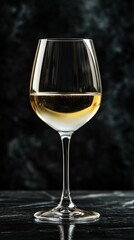 Glass of white wine on dark background