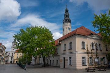 Zielona Gora, Poland  04 252024: Town hall on market square Zielona Gora, Poland