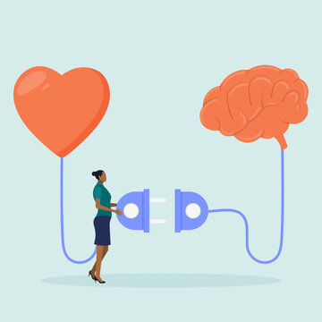 Concept of self-control or balance, a person connects the feelings of the heart with the brain. Emotional intelligence, or control over feelings and emotions using the logical thinking of the brain.	