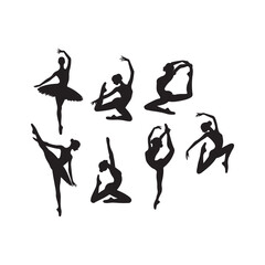 Female ballet dancing, woman contortionist exercising gymnastic yoga silhouette ,split jump girl gymnast black silhouette 