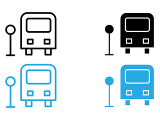 Bus stop stand icon black and white vector outline sign