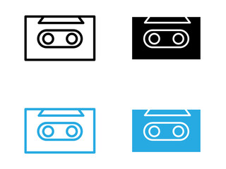 Cassette tape icon black and white vector outline sign