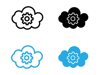Cloud Data settings icon black and white vector outline sign