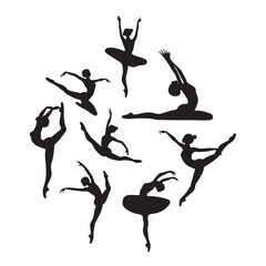 Fototapeta premium Female ballet dancing, woman contortionist exercising gymnastic yoga silhouette ,split jump girl gymnast black silhouette 